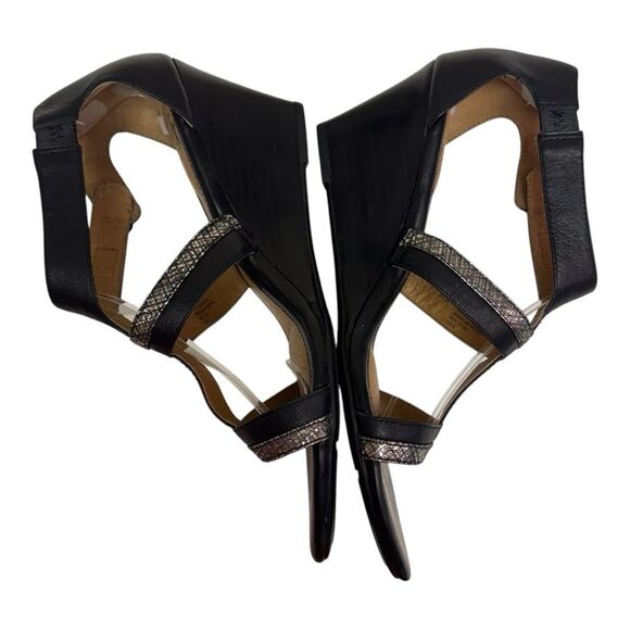Sofft Pippa Black Wedge Sandals T Strap Ankle Strap Comfort Shoes - Picture 6 of 11